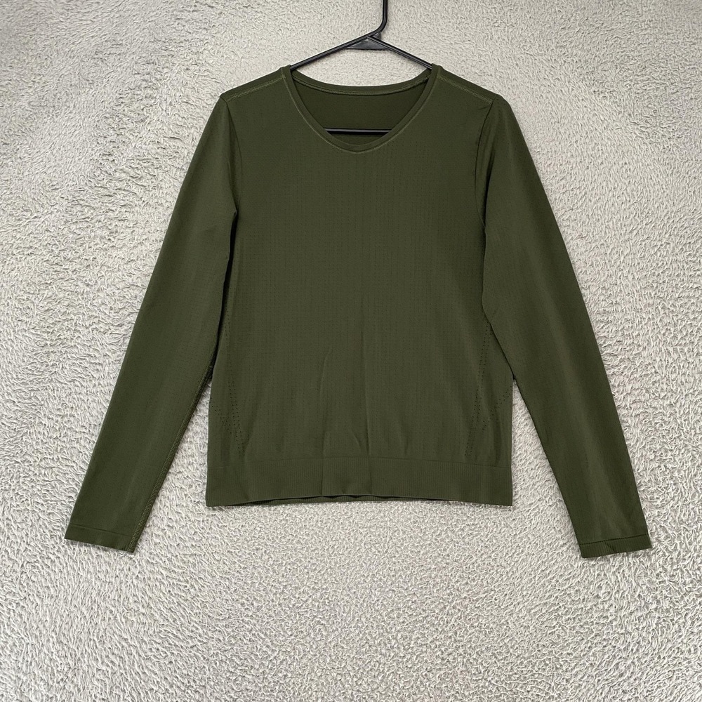 Athleta In Motion Top Womens Small Olive Green Long Sleeve Running Gym Workout